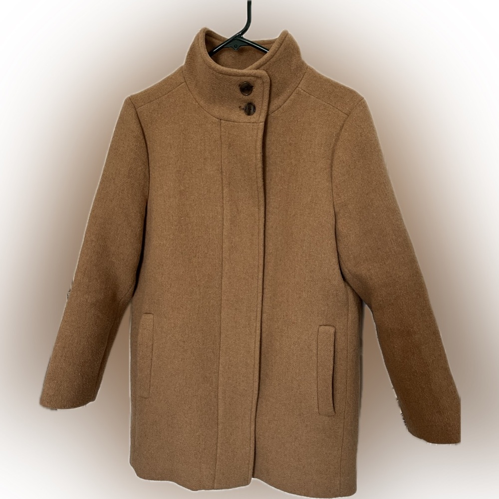 J.Crew Camel Wool-Blend Funnel Neck Coat Size 8P